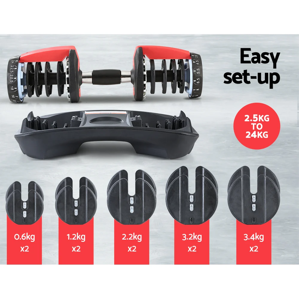 Everfit 24kg Dumbbells Adjustable Dumbbell Weight Plates Home Gym - Nurns