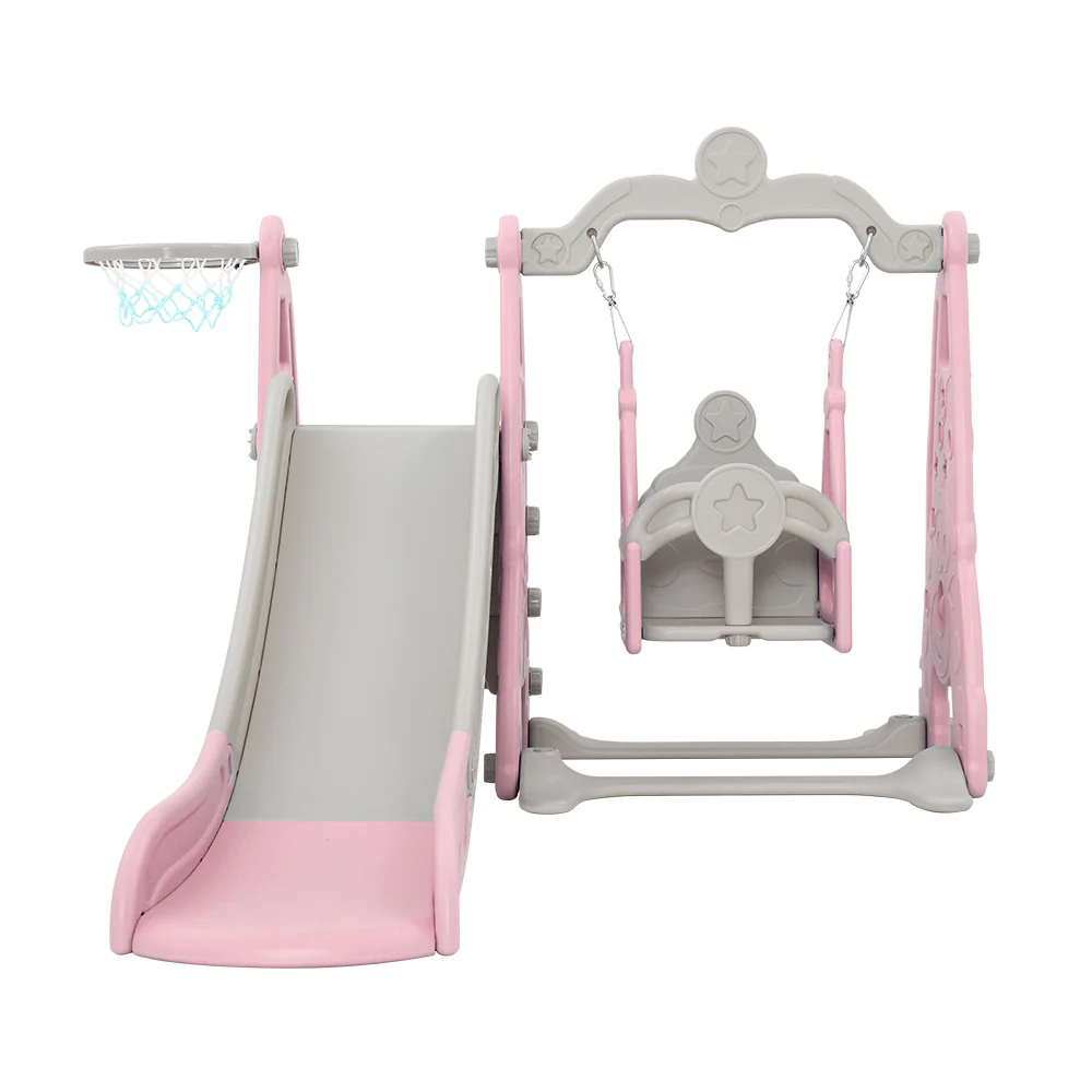 Kids Slide 170cm Extra Long Swing Basketball Hoop Toddlers PlaySet Pink - Nurns