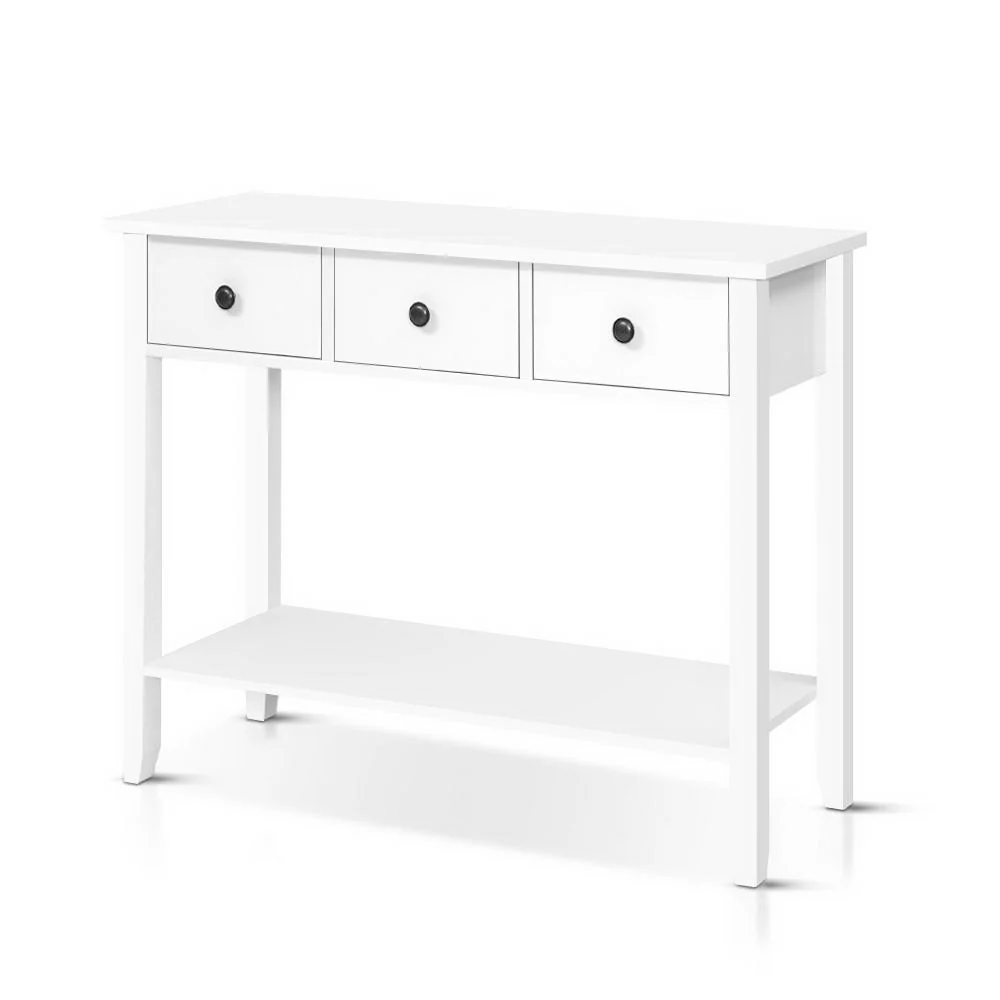 Hallway Console Table Hall Side Entry 3 Drawers Display White Desk Furniture - Nurns