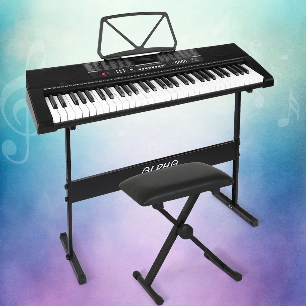 Alpha 61 Keys Electronic Piano Keyboard Digital Electric w/ Stand Stool Speaker - Nurns
