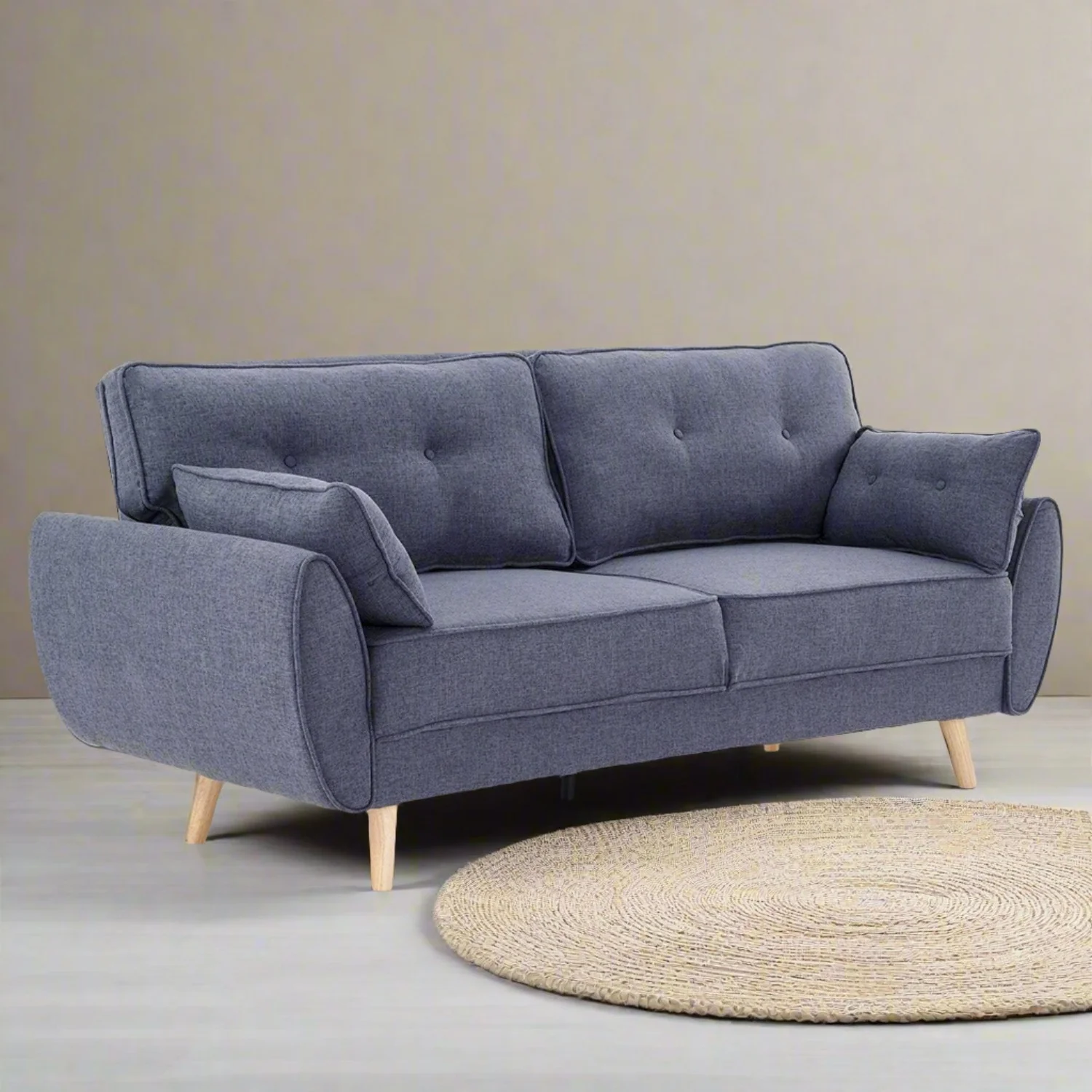 Mariah 3-Seater Linen Fabric Futon Modular Sofa Bed Suite - Dark Grey - Nurns