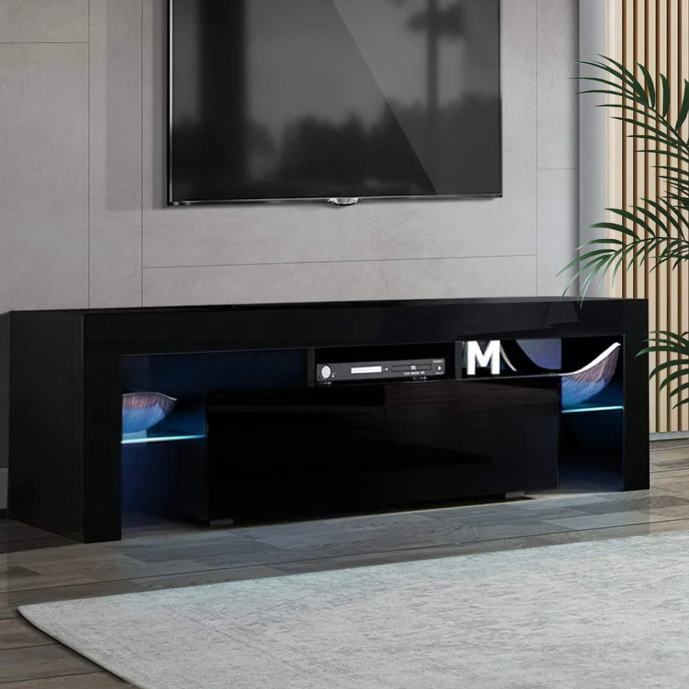 Espen 130cm TV Cabinet Entertainment Unit Stand RGB LED Gloss Furniture - Black - Nurns