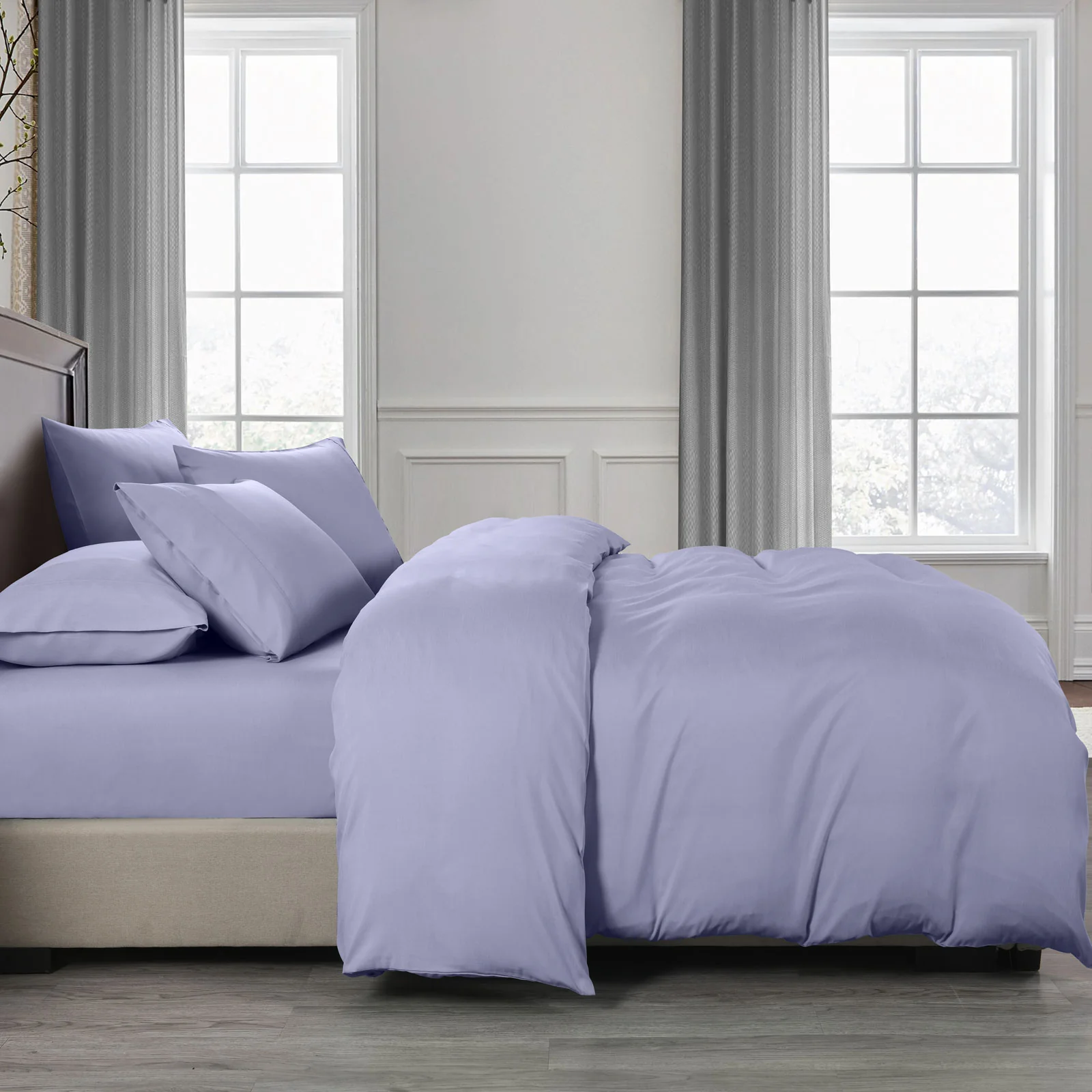 Queen 2000TC 6 Piece Bamboo Sheet & Quilt Cover Set Cooling Breathable Lilac Grey - Nurns