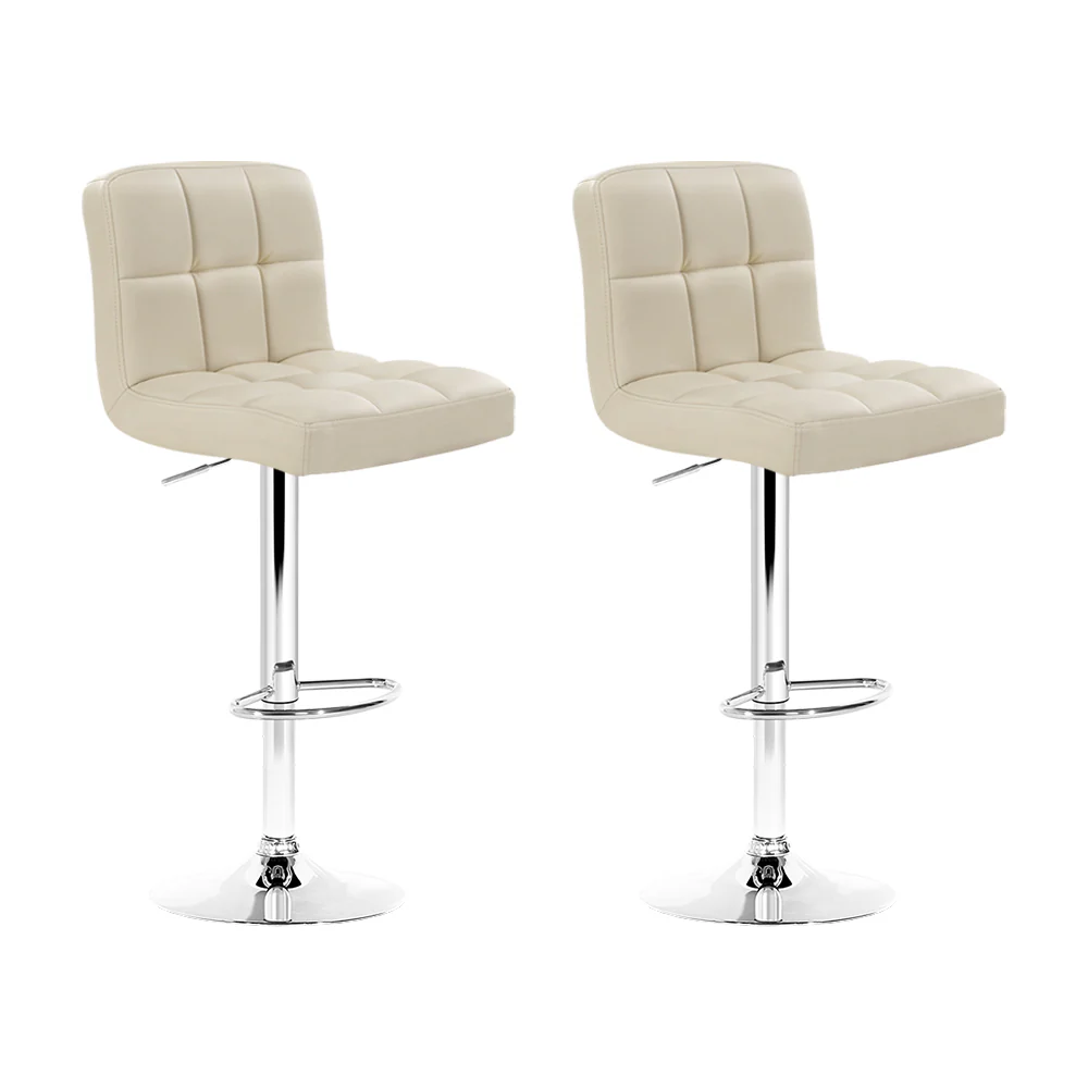 Set of 2 Chania PU Leather Gas Lift Bar Stools - Beige - Nurns