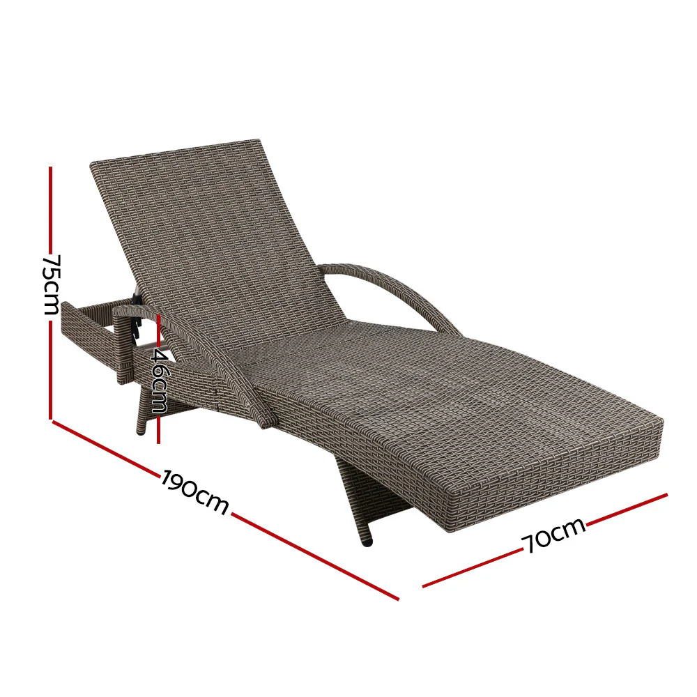 Ashby Set of 2 Outdoor Sun Lounge Wicker with Armrest Chair and Cushion - Grey - Nurns