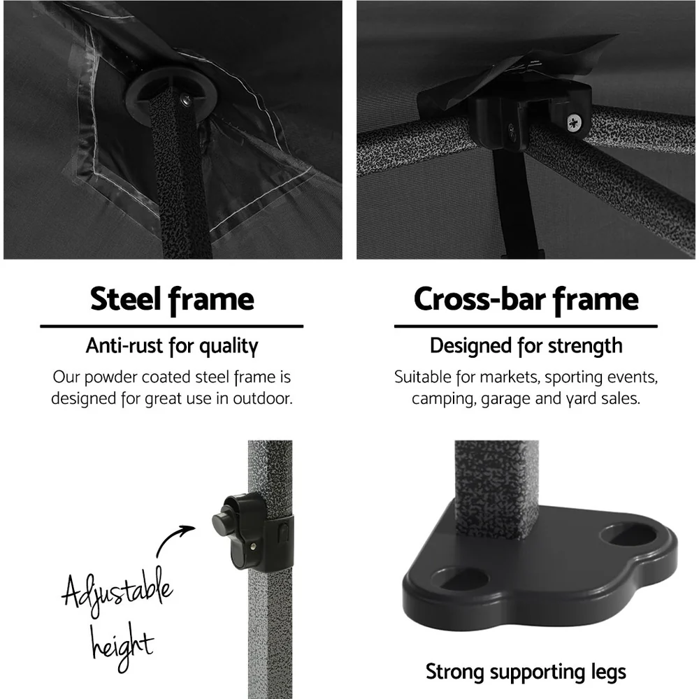 Instahut Gazebo Pop Up Marquee 3x6 Folding Tent Wedding 500D Camping Black - Nurns