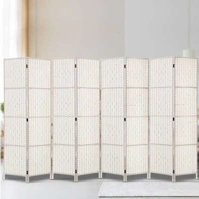8 Panel Room Divider Screen 326x170cm Woven - White - Nurns
