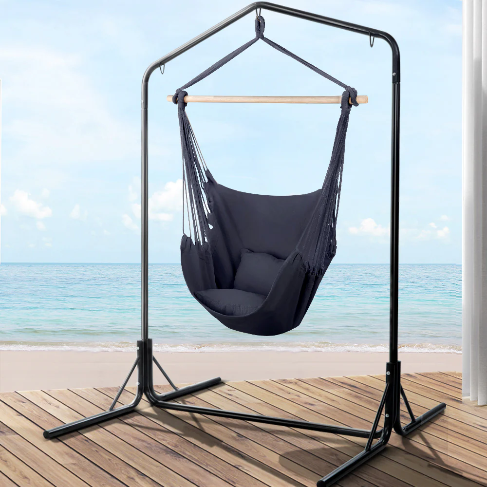 Outdoor Hammock Chair with Stand Swing Hanging Hammock with Pillow - Grey - Nurns