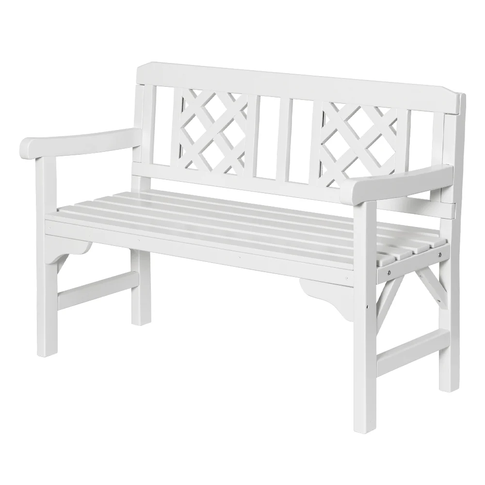 Solene Wooden Garden Bench 2 Seat Patio Furniture Timber Outdoor Lounge Chair - White - Nurns