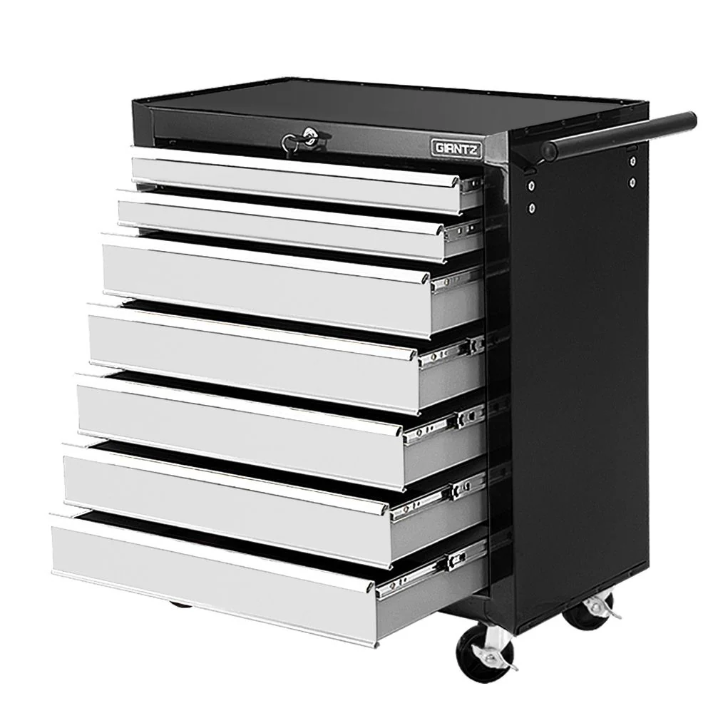 Tool Chest and Trolley Box Cabinet 7 Drawers Cart Garage Storage Black and Silver - Nurns