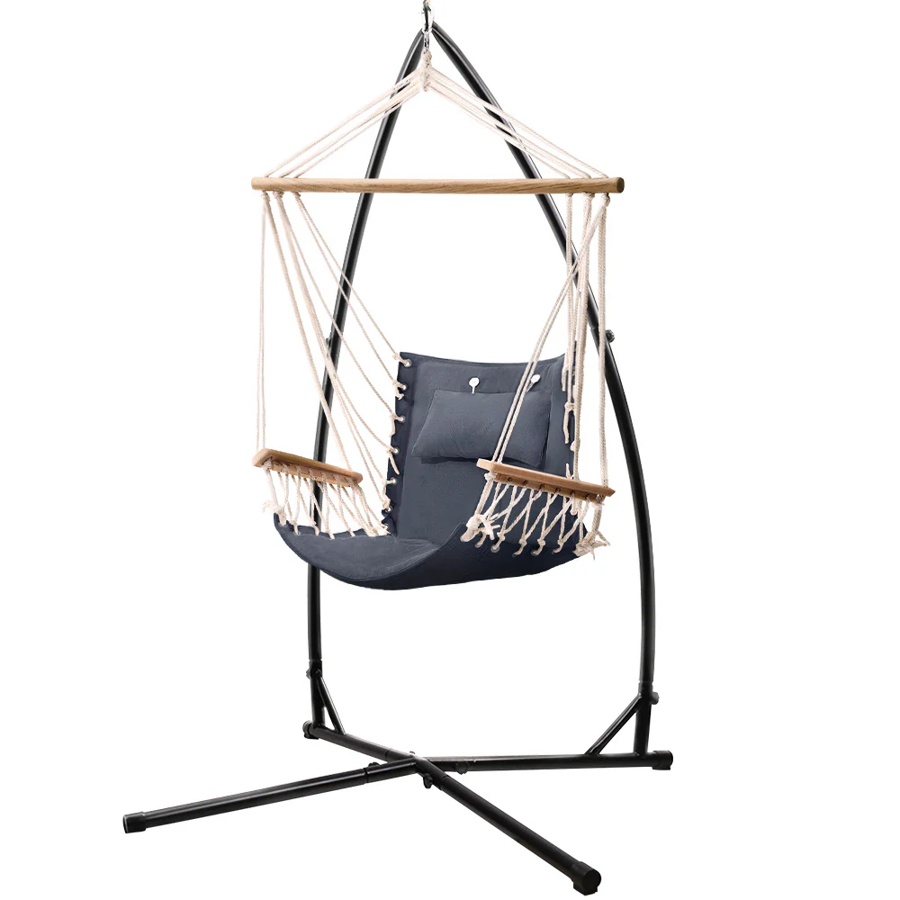 Hammock Chair with Steel Stand Armrest Outdoor Hanging - Grey - Nurns
