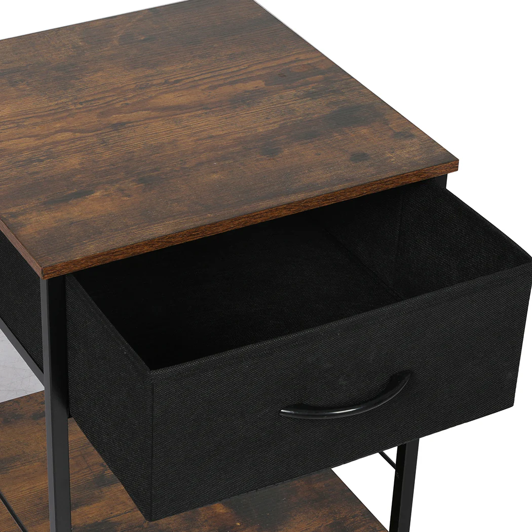 Burlington Wooden Bedside End Table Storage - Brown & Black - Nurns