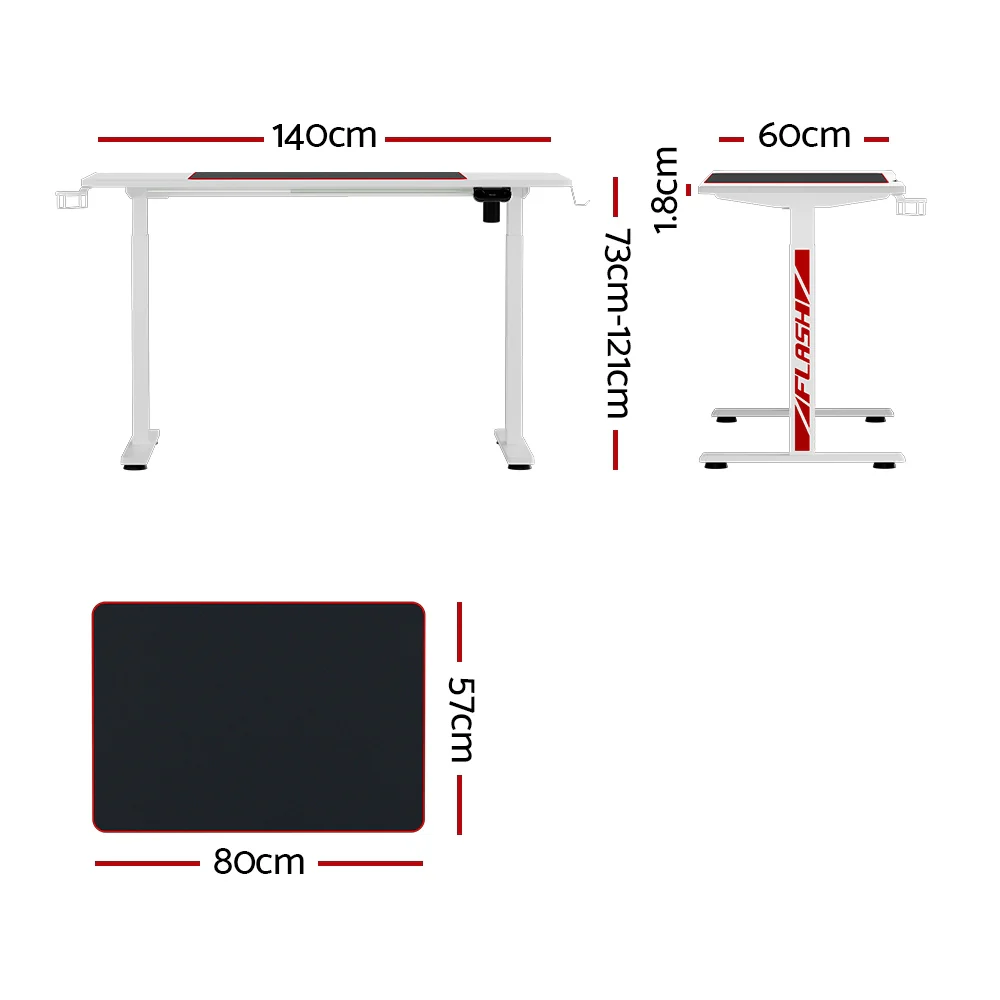 Artiss Standing Desk Motorised Gaming Desks White 140cm - Nurns