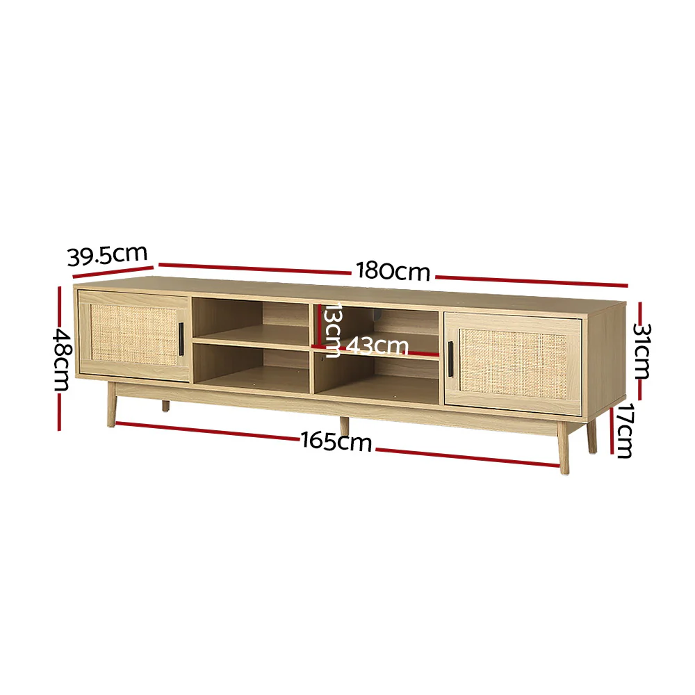 Hansel 180cm TV Cabinet Entertainment Unit TV Stand Wooden Rattan Storage Drawer - Wood - Nurns