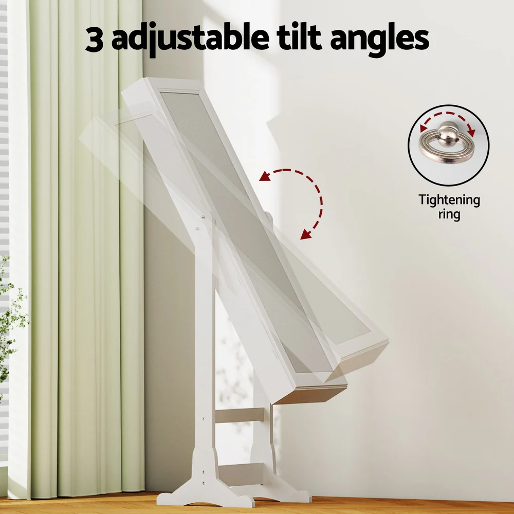 Jewellery Cabinet Mirror Free Standing - White - Nurns