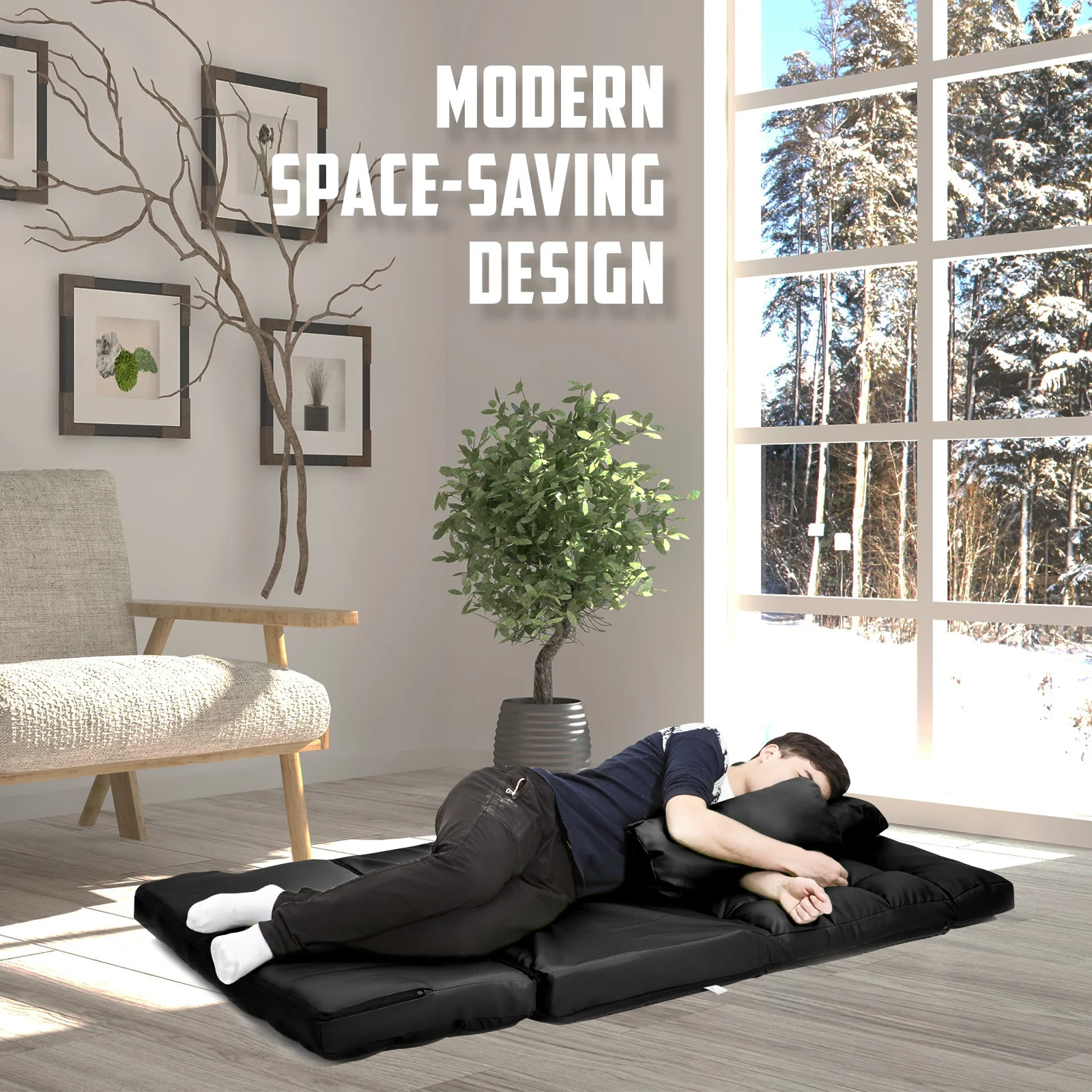 Merryn 2-Seater Lounge Couch Sofa Bed Double Seat Leather - Black - Nurns