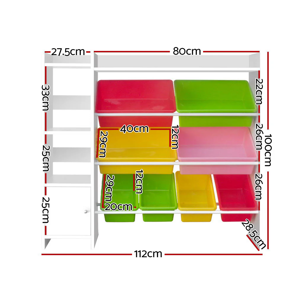 8 Bins Kids Toy Box Storage Organiser Rack Bookshelf Drawer Cabinet - Nurns