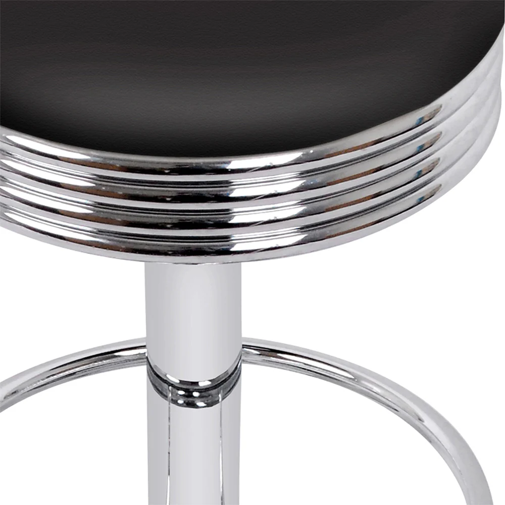 Set of 2 Kozani Backless PU Leather Bar Stools - Black & Chrome - Nurns