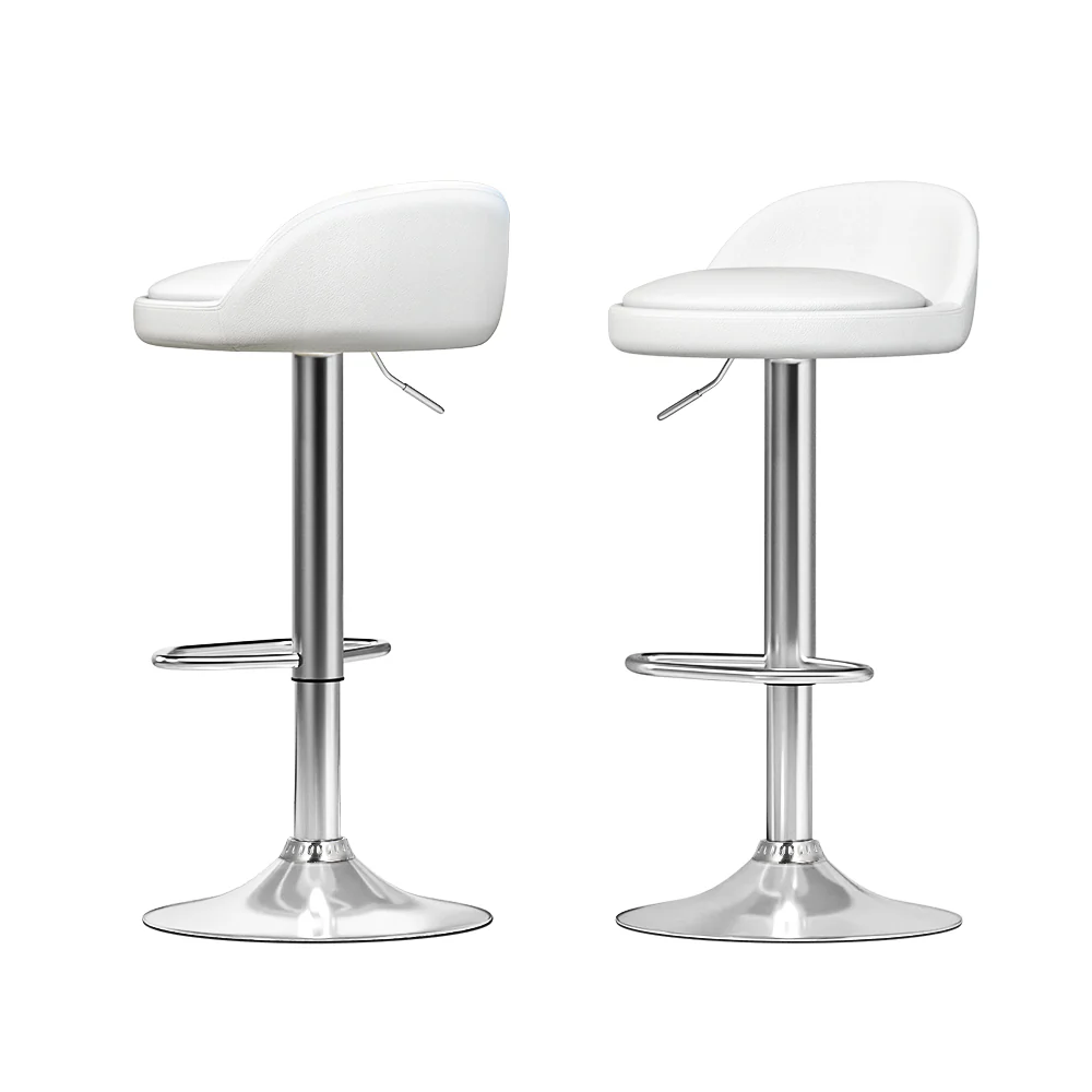 Set of 2 Hobart Bar Stools Kitchen Stool Chairs Dining Gas Lift Swivel Leather - White - Nurns
