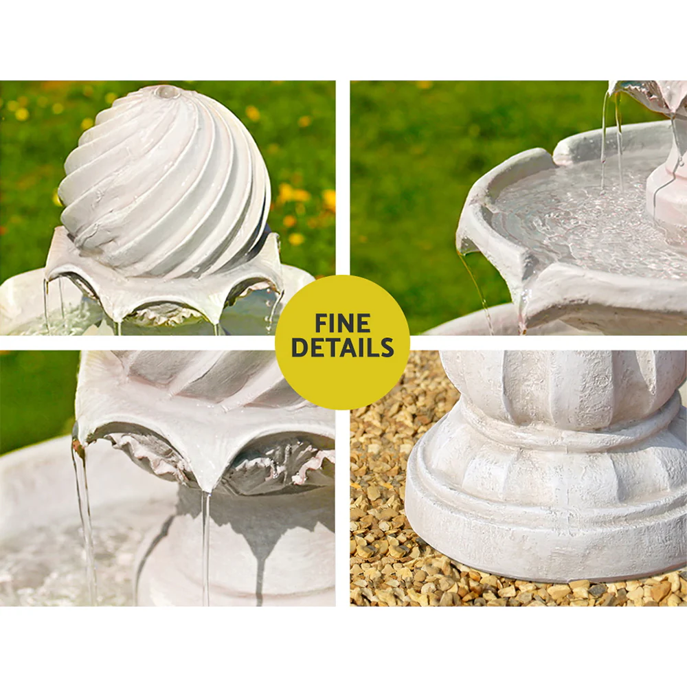 Solar Water Feature 3-Tier Fountain with Pump Kit Bird Bath 93cm - Ivory - Nurns