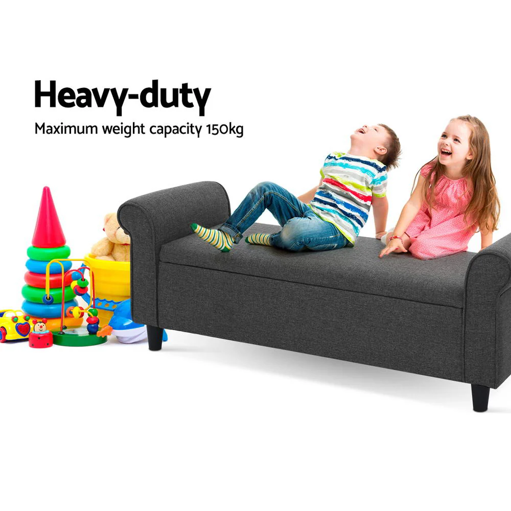 Storage Ottoman Blanket Box 126cm Linen Fabric Arm Foot Stool Couch Large - Nurns