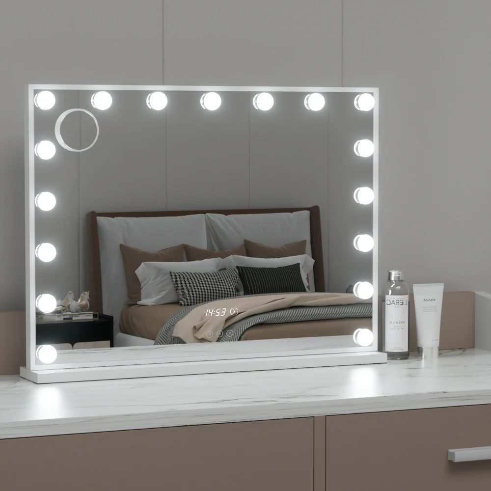 Makeup Mirror 80x60cm Hollywood Vanity with LED Light Tabletop - White - Nurns