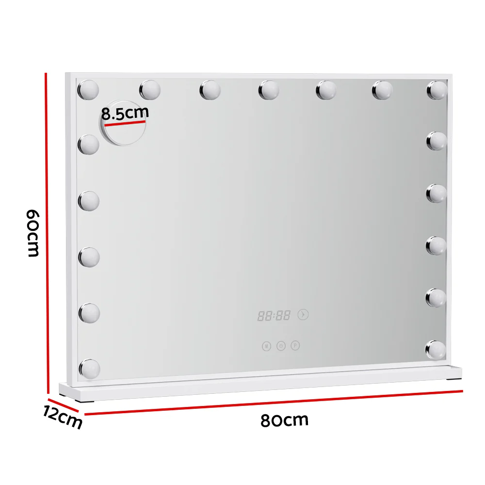 Makeup Mirror 80x60cm Hollywood Vanity with LED Light Tabletop - White - Nurns