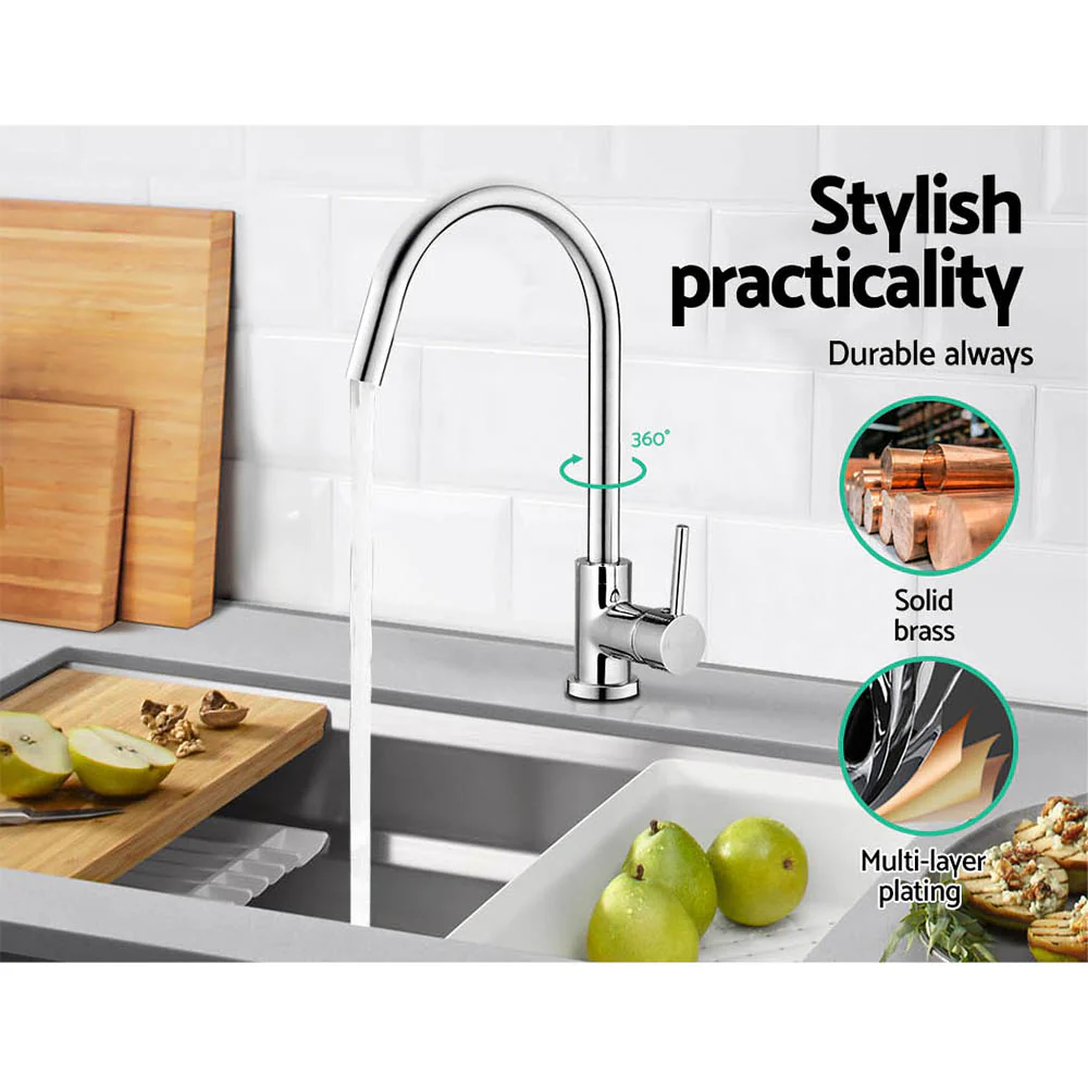 Kitchen Mixer Tap Mixer Round Sink Faucet Basin Laundry Chrome - Nurns