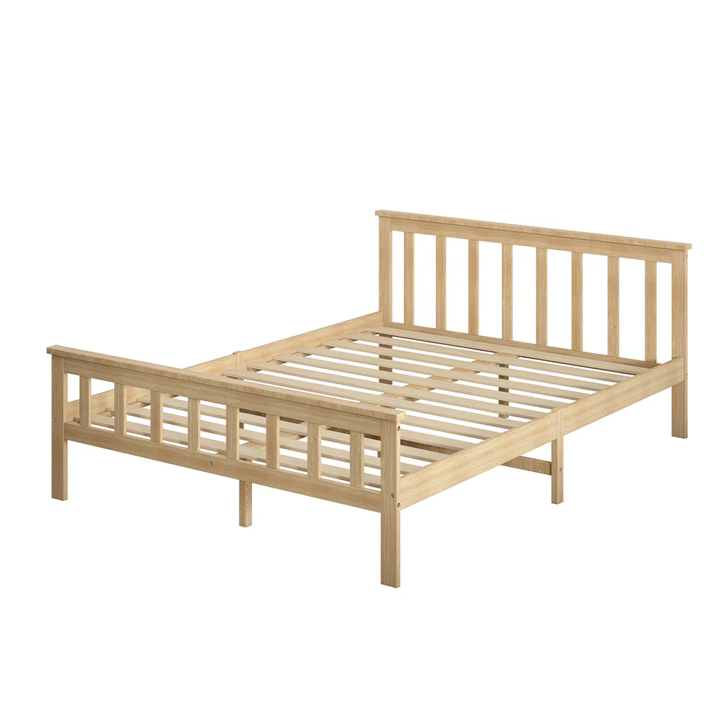 Mia Wooden Bed Frame Base Solid Timber Pine Wood Natural - Queen - Nurns
