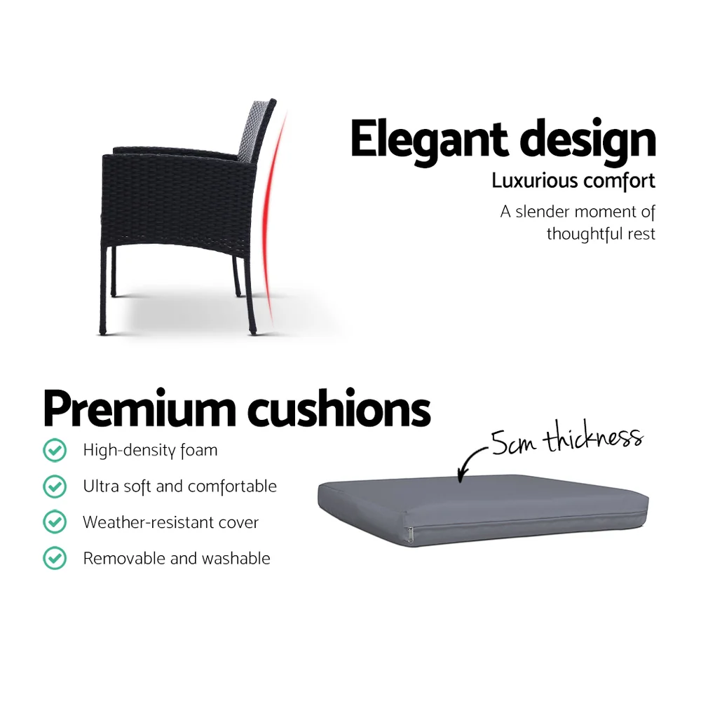 Kenneth Set of 2 Outdoor Dining Chairs Patio Furniture Rattan Lounge Chair XL - Black - Nurns