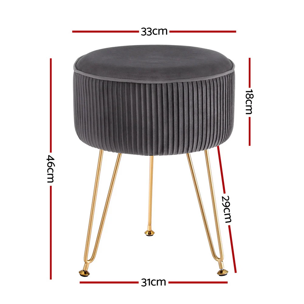 Ottoman Foot Stool Vanity Velvet Round - Grey - Nurns