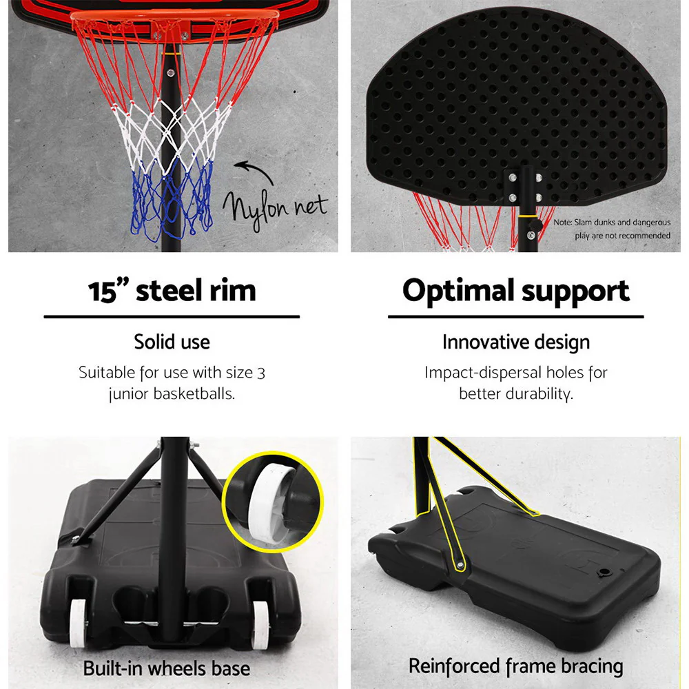 Everfit 2.1M Basketball Hoop Stand System Adjustable Portable Pro Kids Black - Nurns