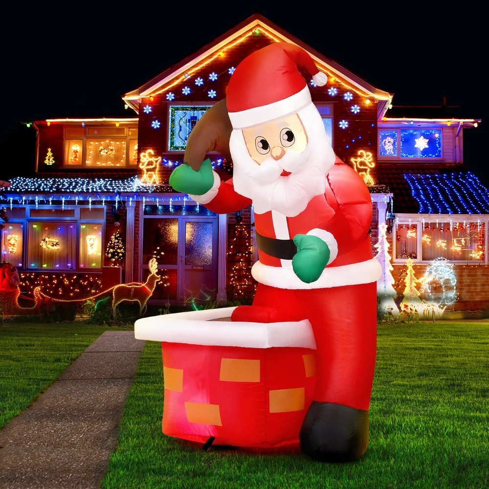 Santa in Chimney Christmas Inflatable Illuminated Decorations - 1.2M - Nurns