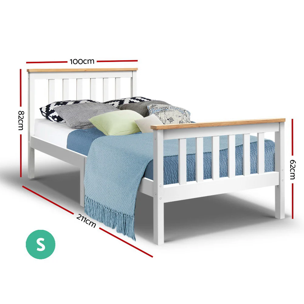 Camden Wooden Bed Frame Bedroom Furniture Kids - White Single - Nurns