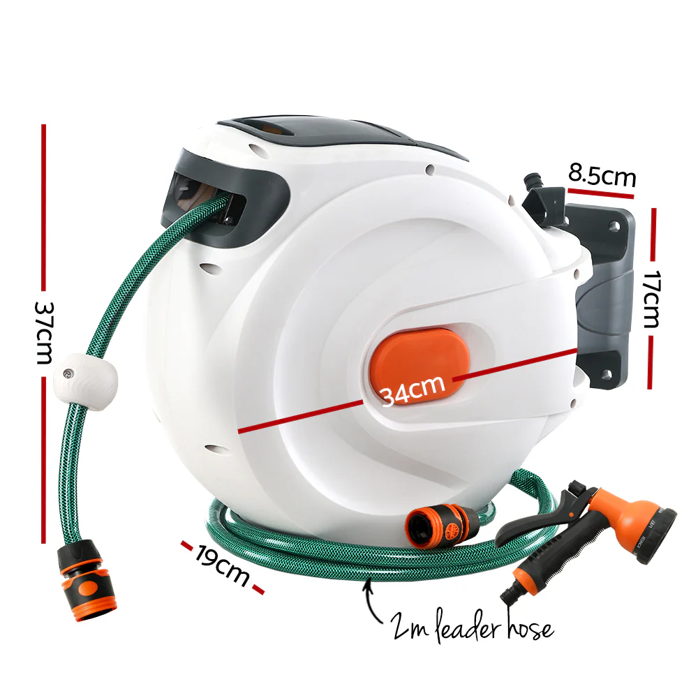 Water Hose Reel 20M Retractable Garden Spray Gun Auto Rewind - Nurns