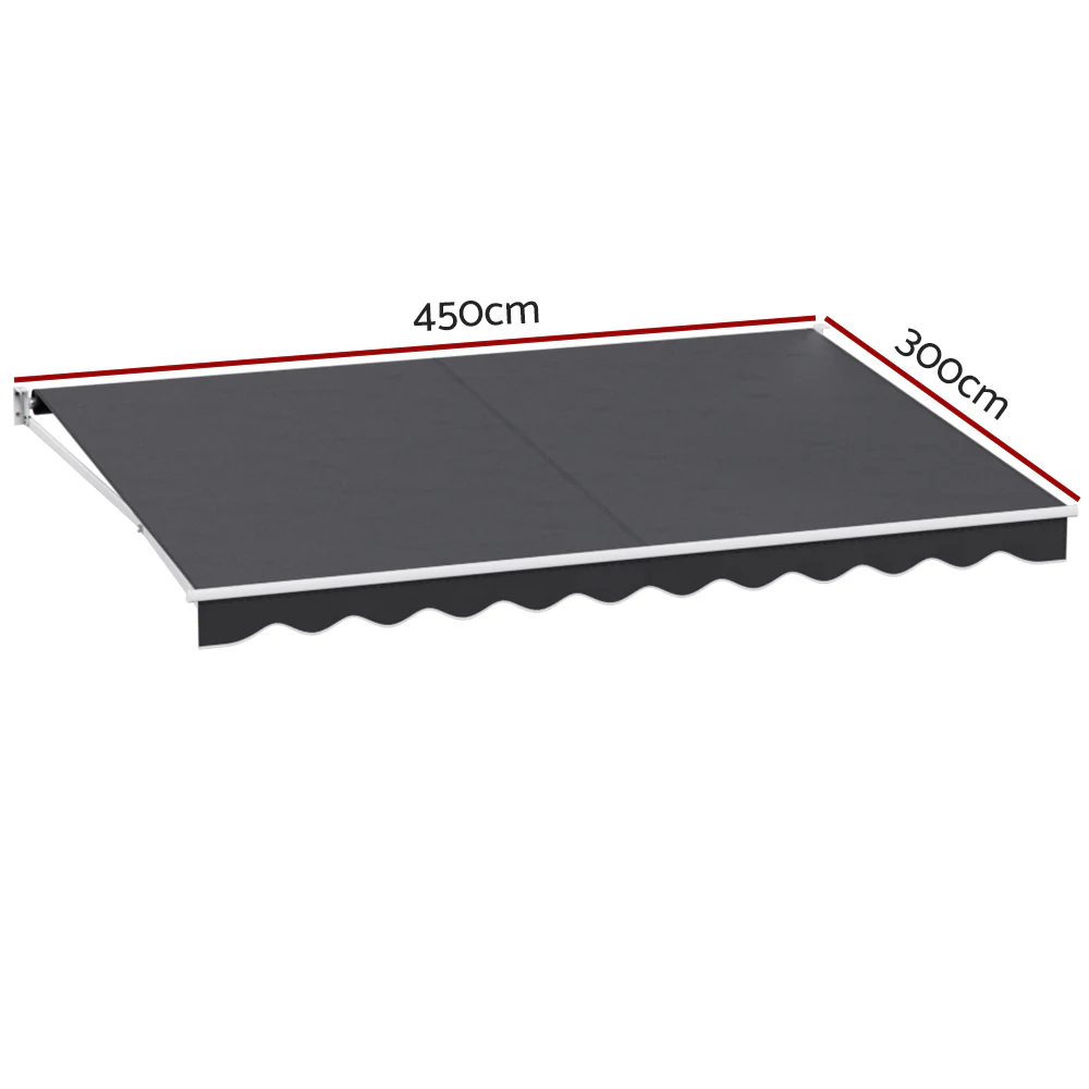 Instahut Retractable Folding Arm Awning Manual Sunshade 4.5Mx3M Grey - Nurns