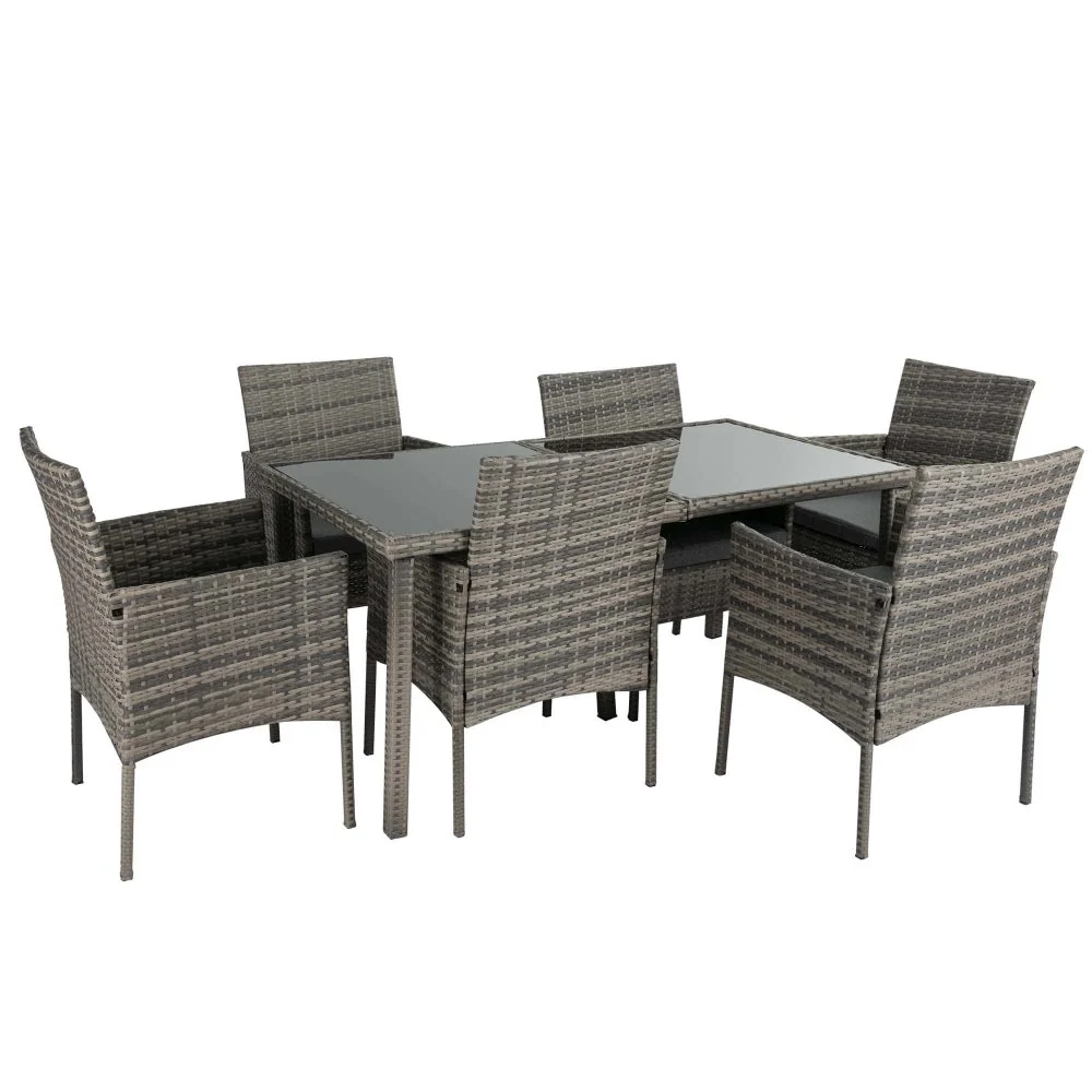 Lowry 6-Seater Rural Style Wicker 7-Piece Dining Set - Grey - Nurns