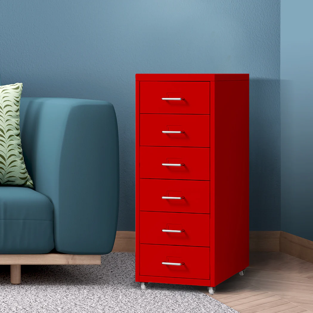 Levede 6 Drawer Office Cabinet Drawers Red - Nurns