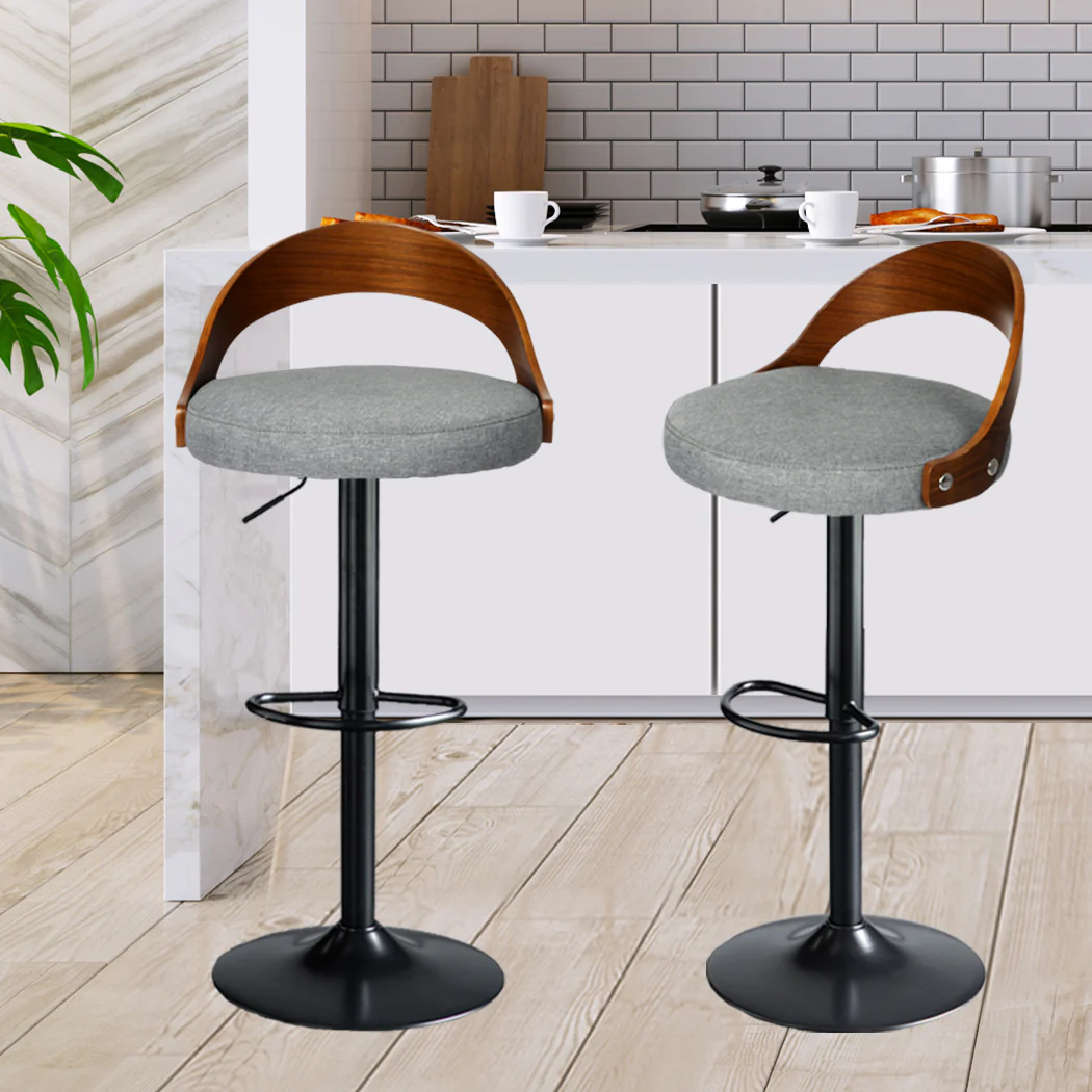 82.5cm Essen Bar Stools Kitchen Gas Lift Wooden Beech Stool Chair Swivel Barstools - Grey - Nurns