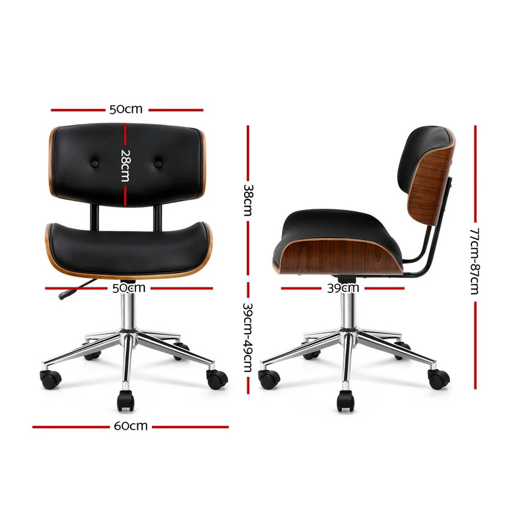 Artiss Wooden Office Chair Pu Seat Black Brown - Nurns