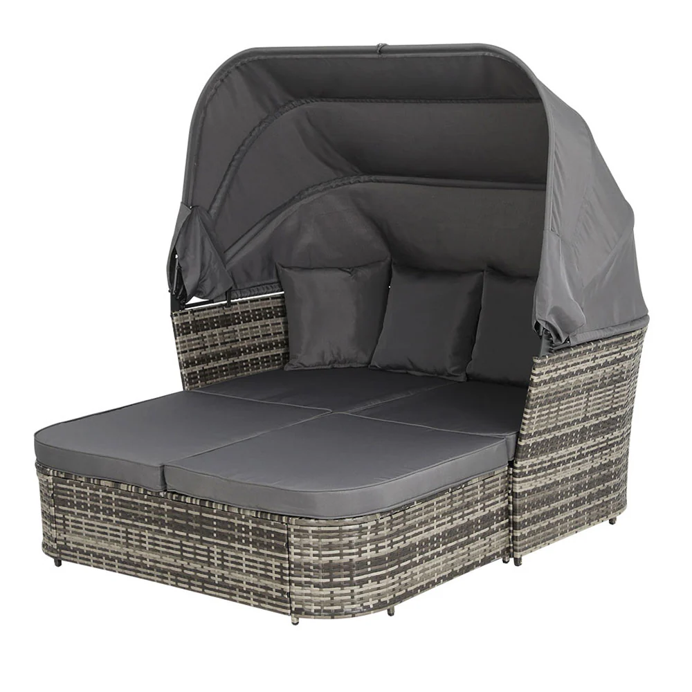 Elysia Outdoor Sun Lounge Setting Patio Furniture Wicker Sofa Day Bed - Grey - Nurns