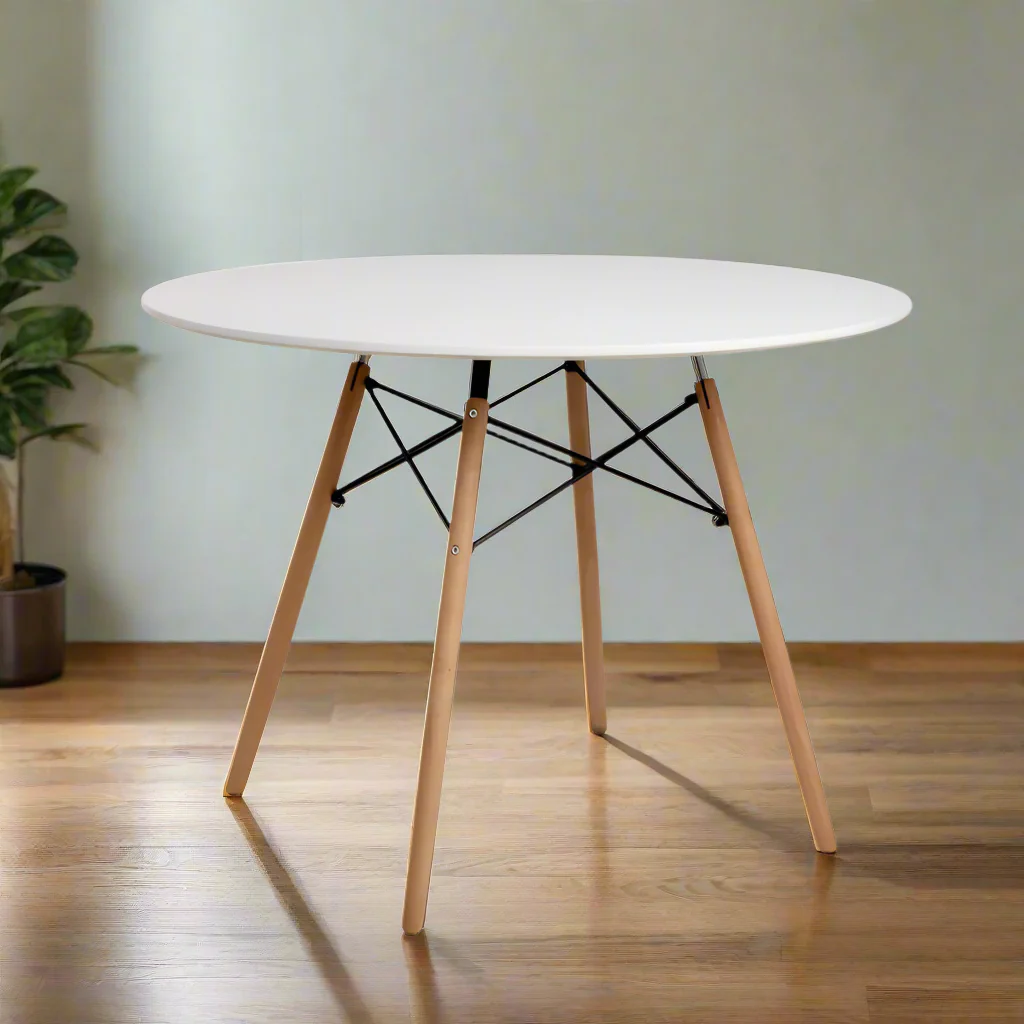 Dining Table 4 Seater Round Replica DSW Eiffel Kitchen Timber White - Nurns