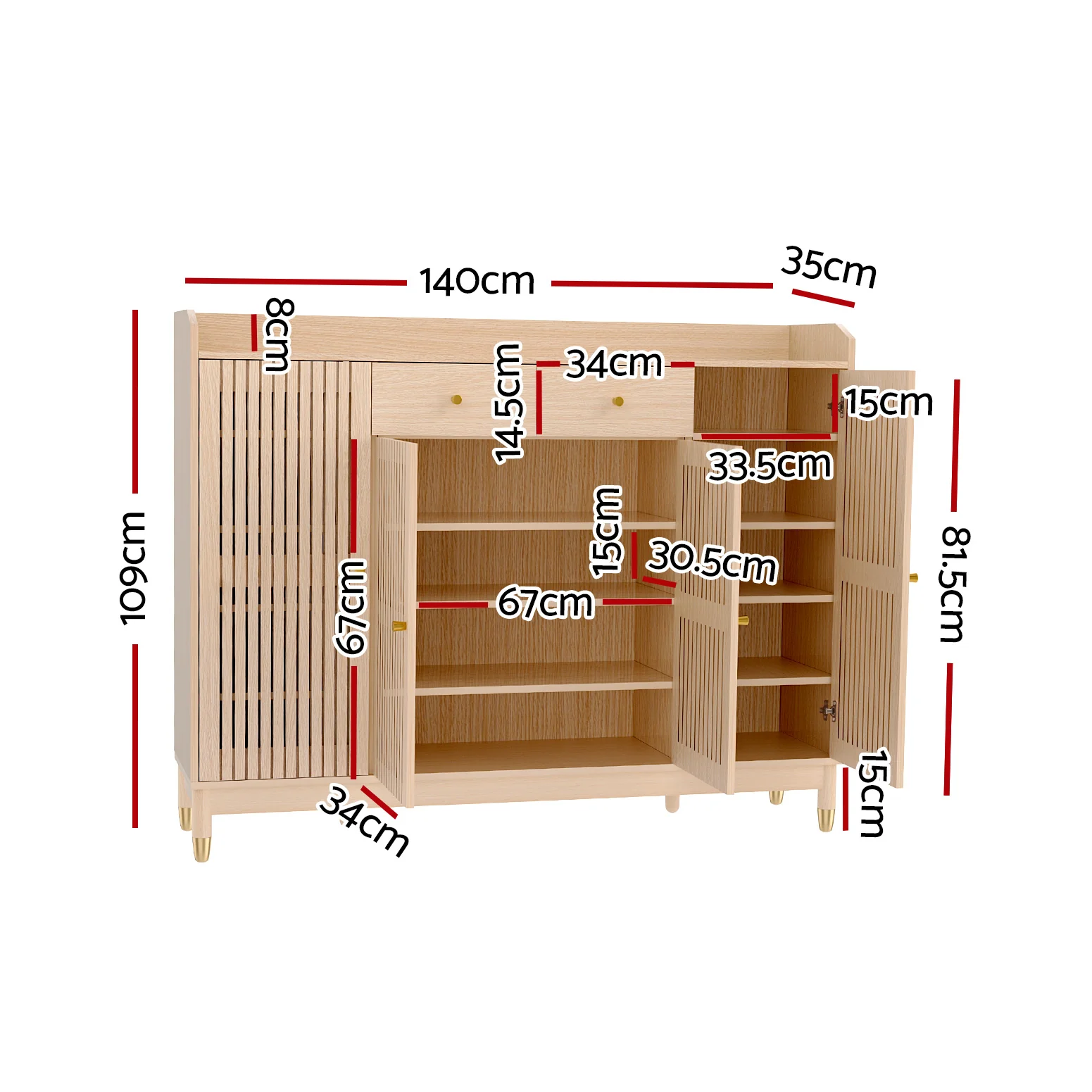 Artiss Shoe Rack Cabinet with Shelves 26 Pairs Pine - Nurns
