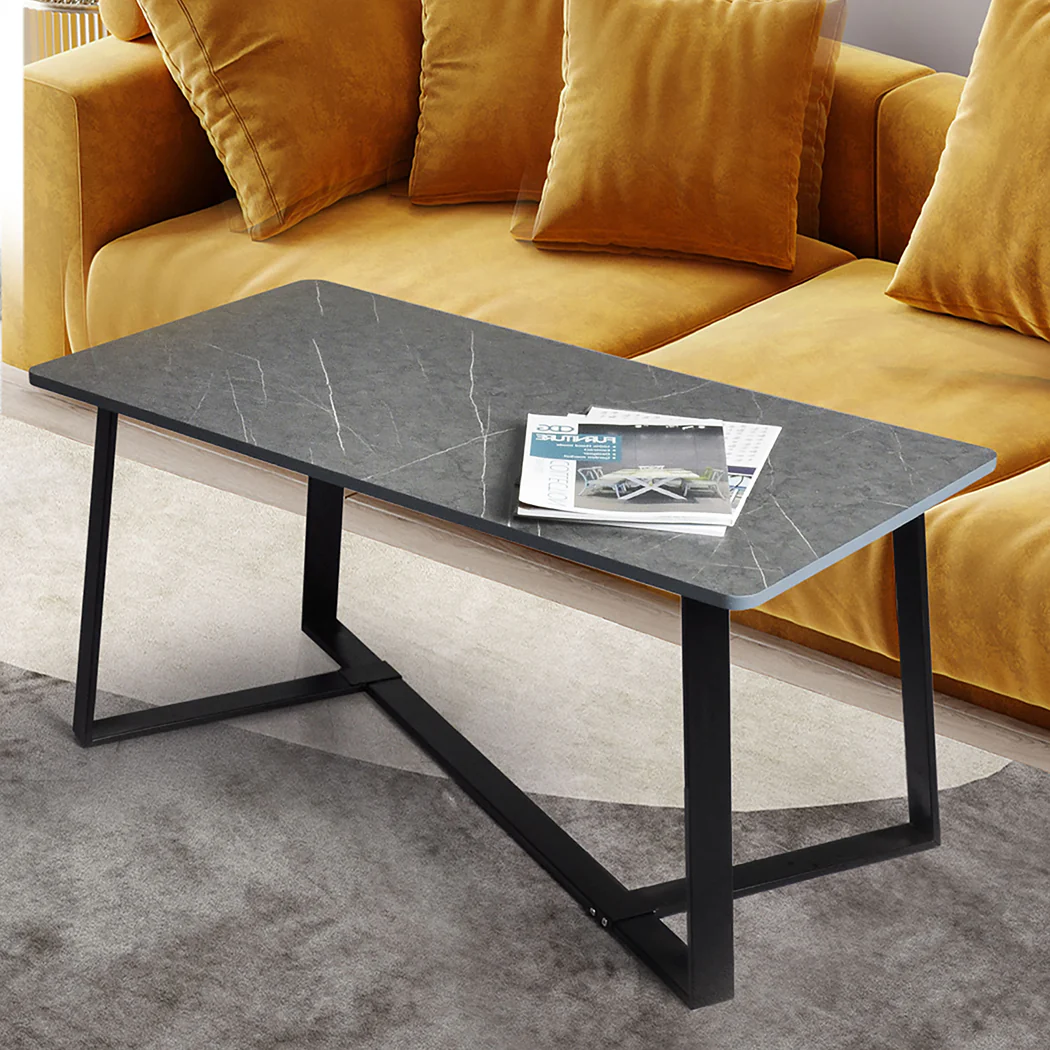Ilios Coffee Table Storage Dining Industrial Steel Legs - Grey & Black - Nurns
