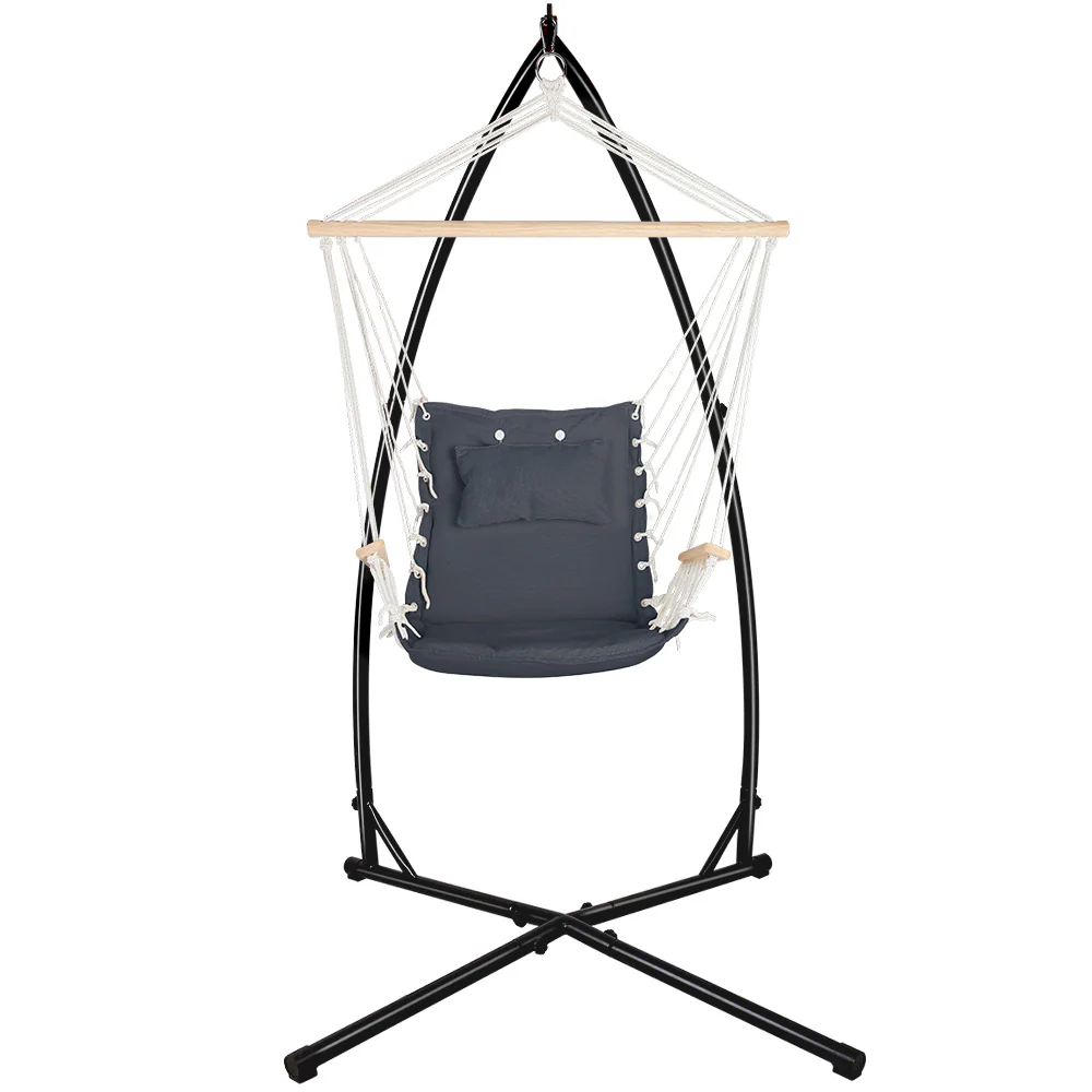 Hammock Chair with Steel Stand Armrest Outdoor Hanging - Grey - Nurns