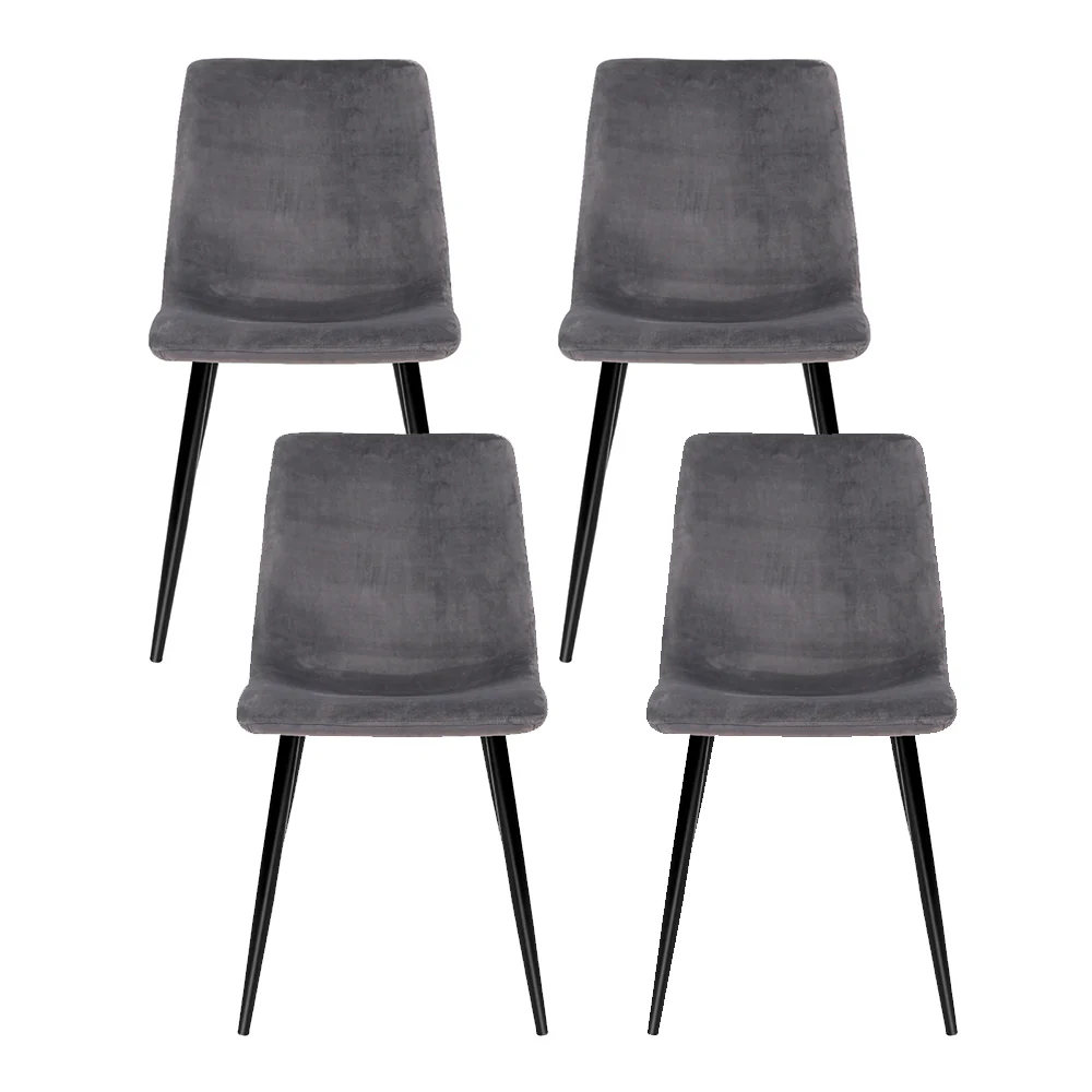 Ramsey Set of 4 Dining Chairs Velvet Horizontal Slope - Grey - Nurns