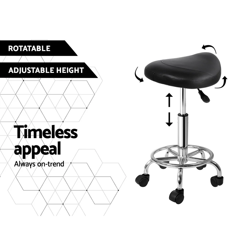 Set of 2 Salon Stool Saddle Swivel Chair Black - Nurns