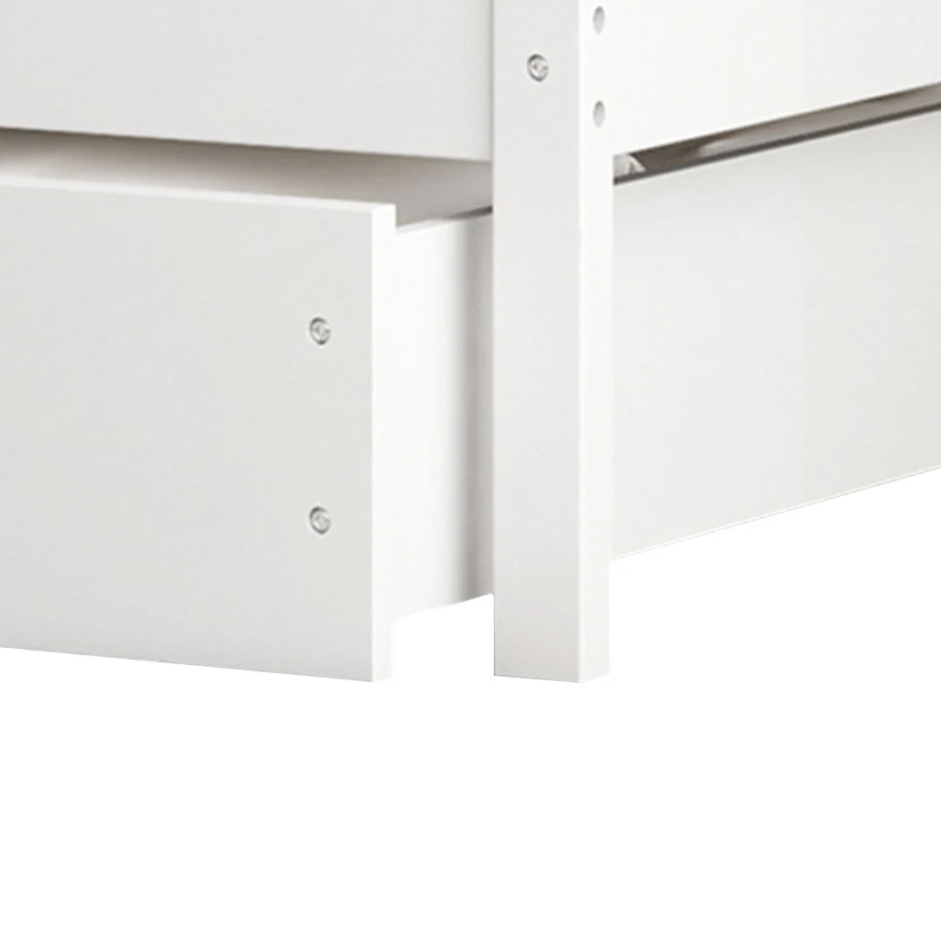 Riley Bed Frame Wooden Timber House Frame with Storage Drawers - White Single - Nurns