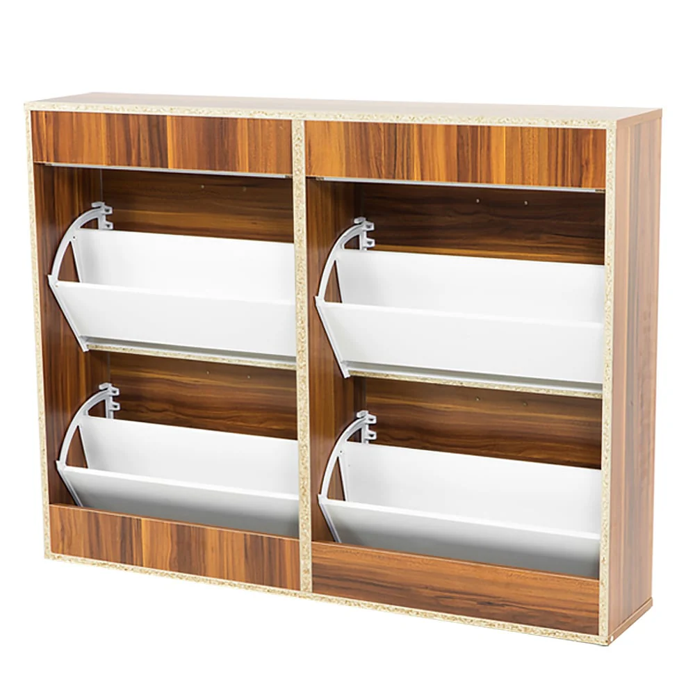 Sarantino 24 Pairs Shoe Cabinet Rack Storage Cupboard Organiser Shelf Walnut Drawers Chest - Nurns