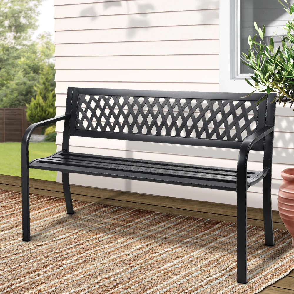 Calliope Steel Modern Garden Bench - Black - Nurns